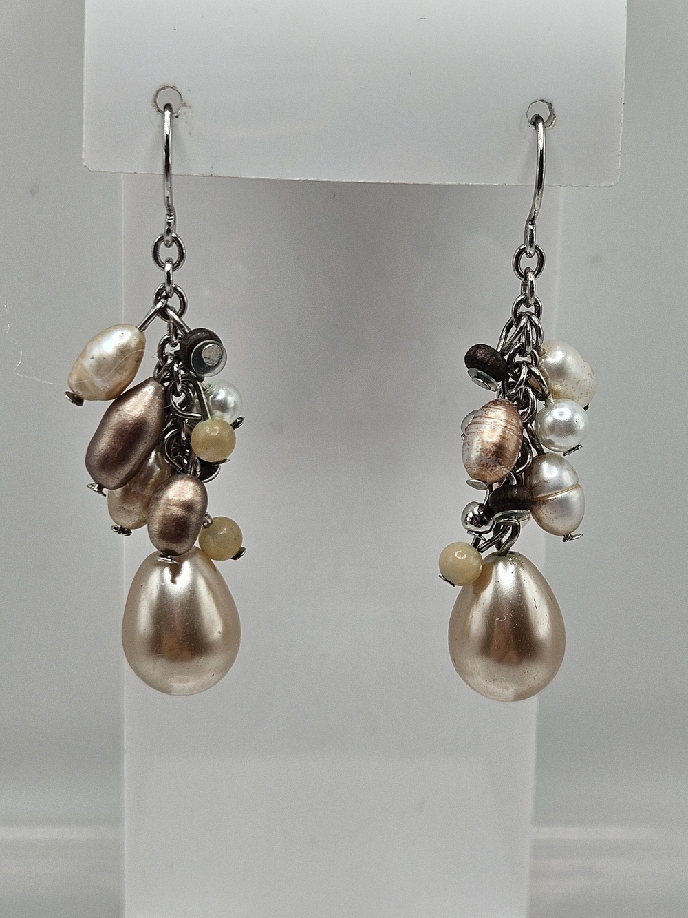 VINTAGE Mixed Color Freshwater Pearl Cluster Dangle Drop Earrings French Wire